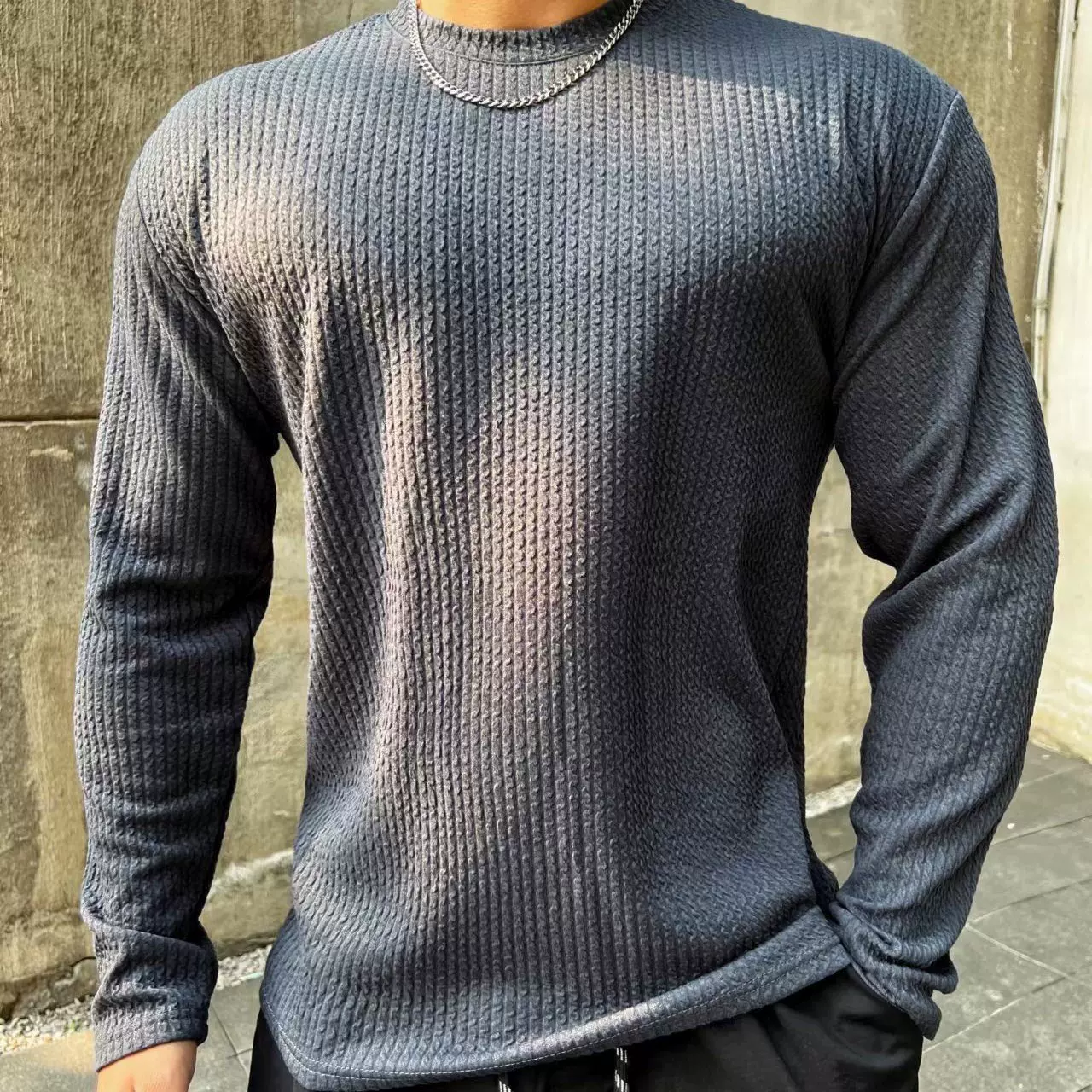 肌肉春秋新款男运动休闲跑步健身纯色光板弹力速干打底长袖T恤衫