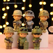 铁血军魂迷彩特种兵摆件 卡通兵哥哥树脂工艺品 创意退伍毕业礼物