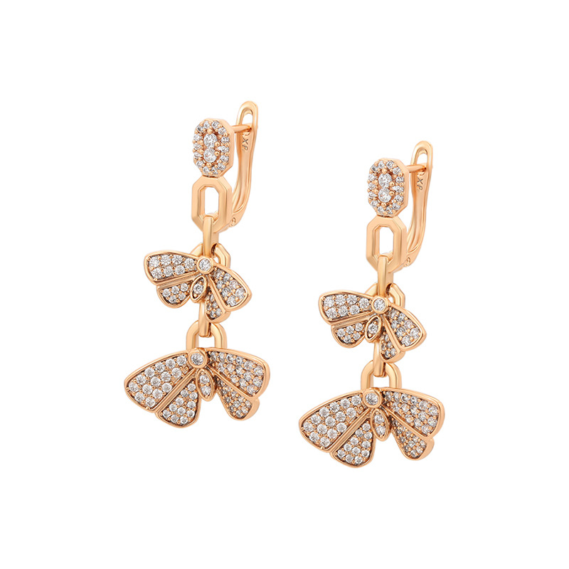 Xuping moda retro doble mariposa hebilla de cobre aleación de diseño ruso en forma de D chapado 18k pendientes de color