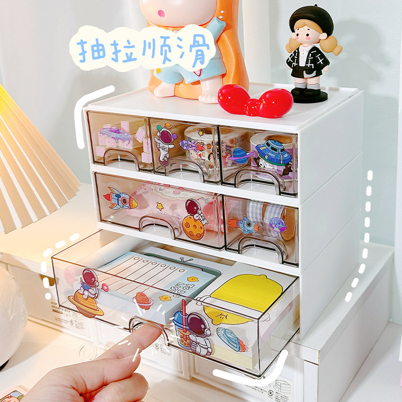桌面纳盒抽屉式书桌透明多层文具物手帐化妆整理盒子置物架收纳柜|undefined