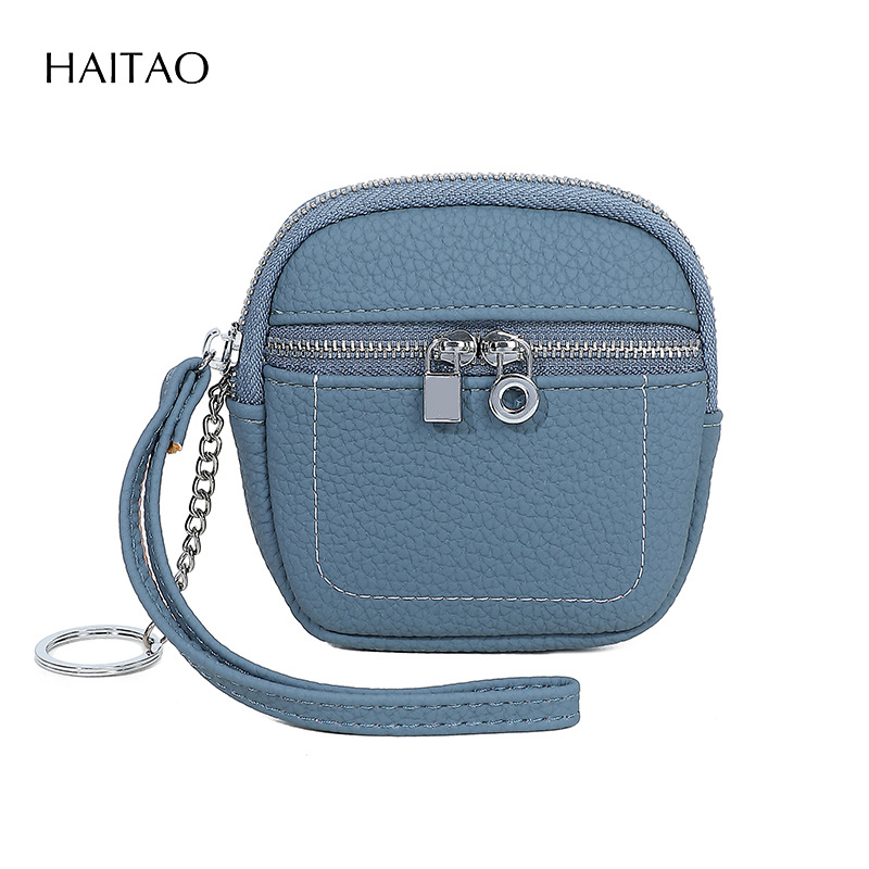 Nuevo lindo bolso de cambio de mano multifuncional simple sensación de alto nivel de doble cremallera lápiz labial bolso de tarjeta pequeña cartera