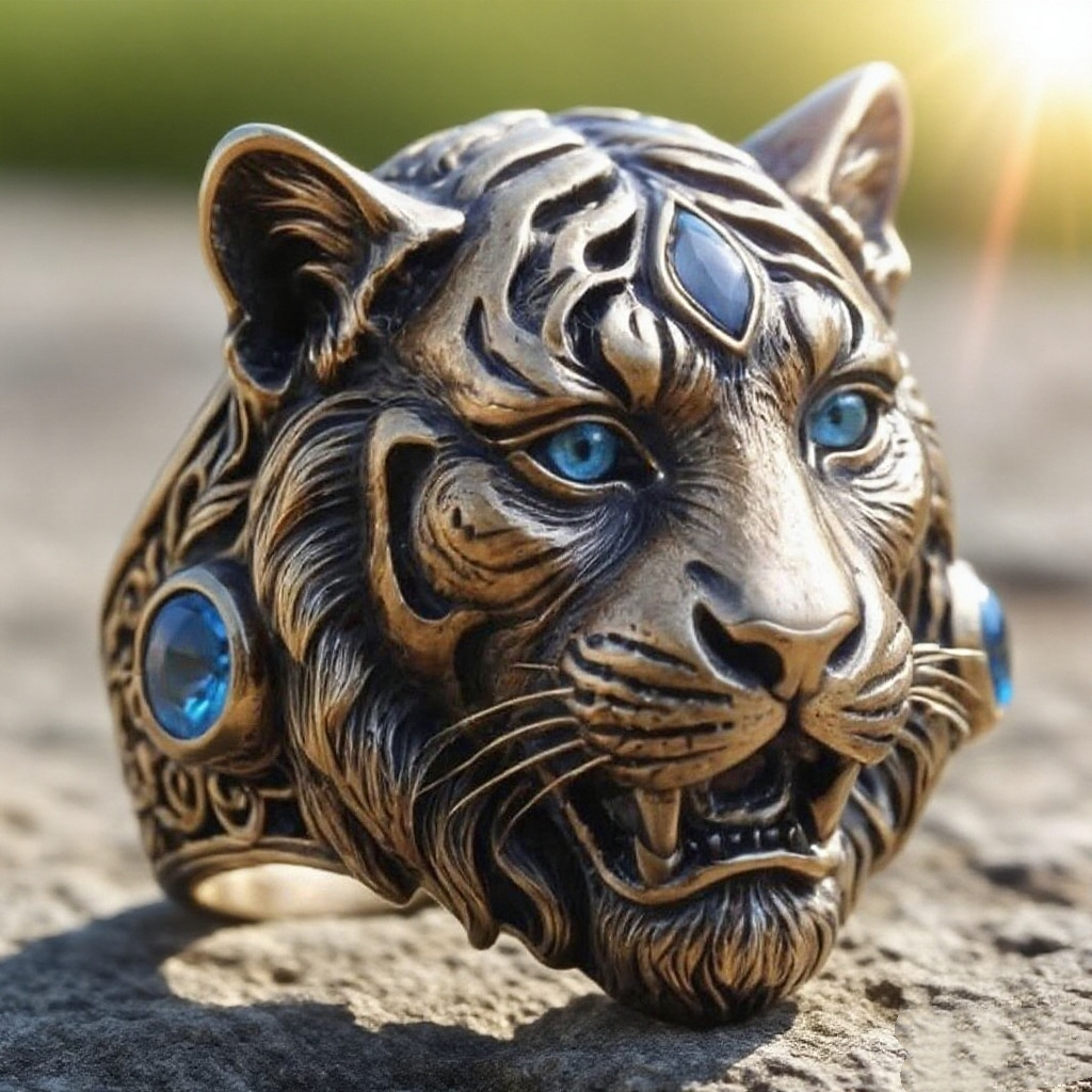 Sanjie 2026 New Eco-Friendly Alloy Ring, Creative Tiger Head Design Men's Ring, Bold Animal Jewelry