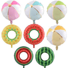 跨境新卡通甜甜圈水果铝膜气球沙滩夏海边日派对场地布置铝箔气球