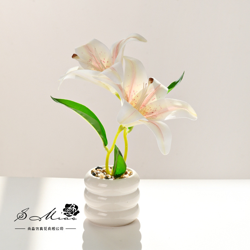 Flor falsa película sensación de lirio flor de simulación bonsai flor de moda decoración creativa plantación verde artificial simulación maceta