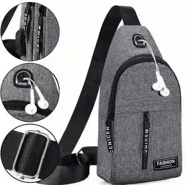 Men's chest bag waist bag crossbody bag earphone multi-function travel shoulder bag casual business bag