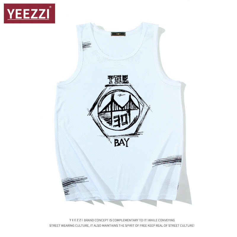 [Customizable] Yeezzi Golden State Warriors Curry Sketch Hand-Painted American Jersey Mesh Basketball Vest Trendy