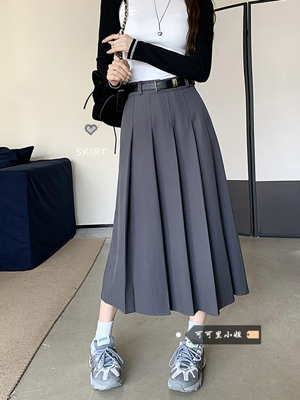 垂感西装半身裙女装夏季2025新款高腰显瘦遮胯中长款百褶A字裙子|undefined