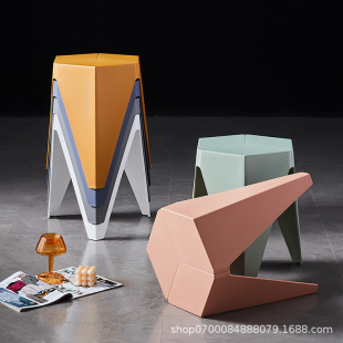 Nordic Style Square Stool Creative Stool Plastic Stool Rubber Stool Household High Stool Simple Square Stool Colorful Thickened Stackable Stool