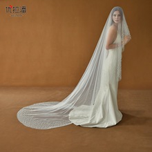 优拉潘 M141日韩经典珍珠头纱 无发梳加密珍珠边新娘白色婚纱配饰