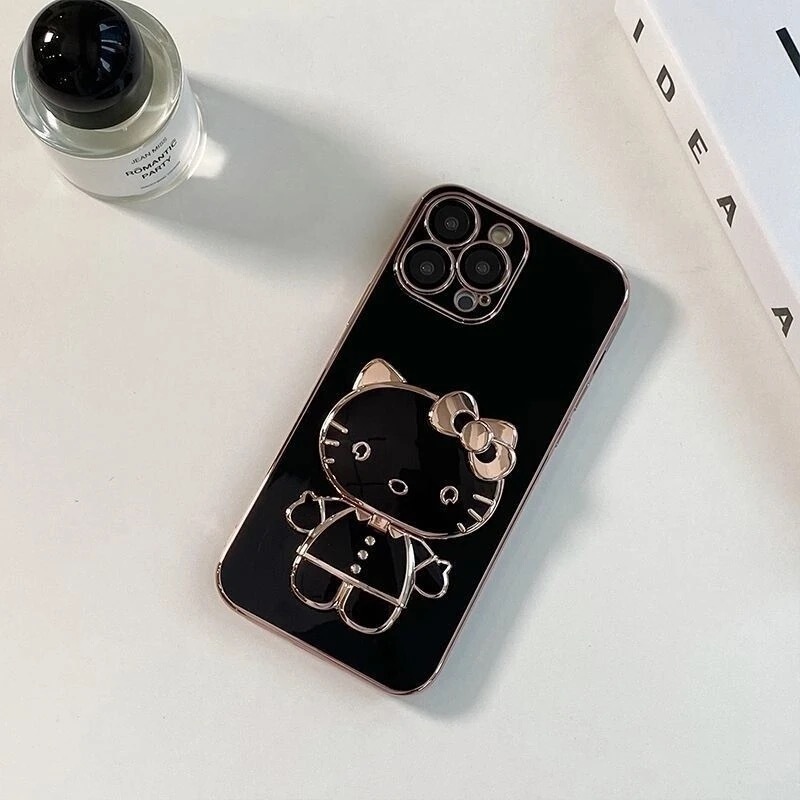 ハローキティ電気メッキ携帯電話ホルダー kt 猫漫画折りたたみホルダーバックステッカー携帯電話ホルダー化粧鏡ホルダー|undefined