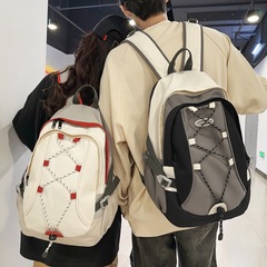 Trendy cool backpack men's color matching cross rope couple's backpack new large capacity travel backpack women's wholesale
