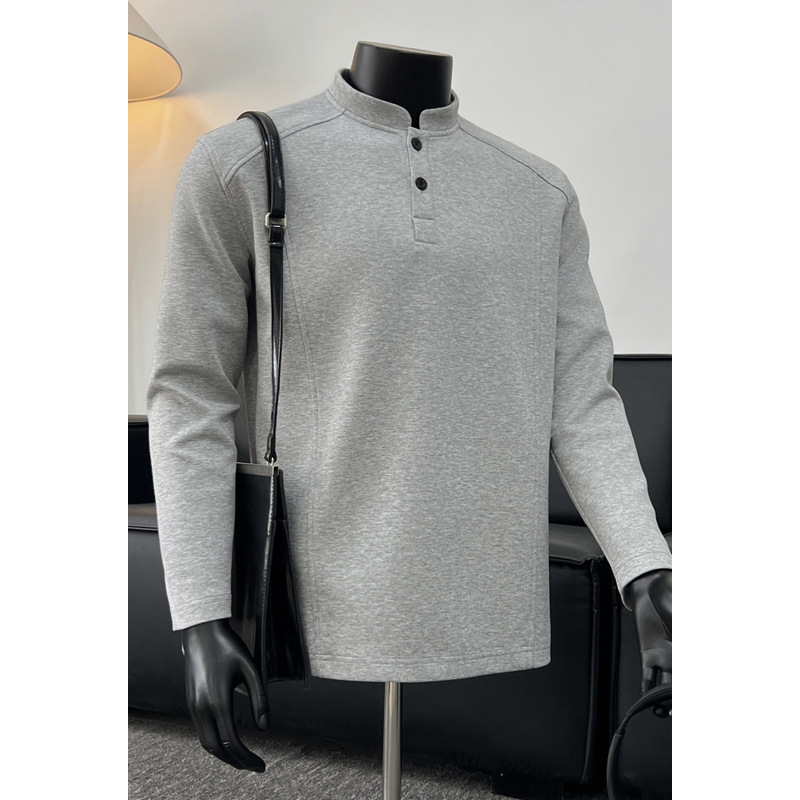 Huamian Long-Sleeve T-Shirt with Deconstructed Segmented Henry Collar Sweatshirt for Men and Women, Autumn American-Style Cleanfit High-End Polo Shirt