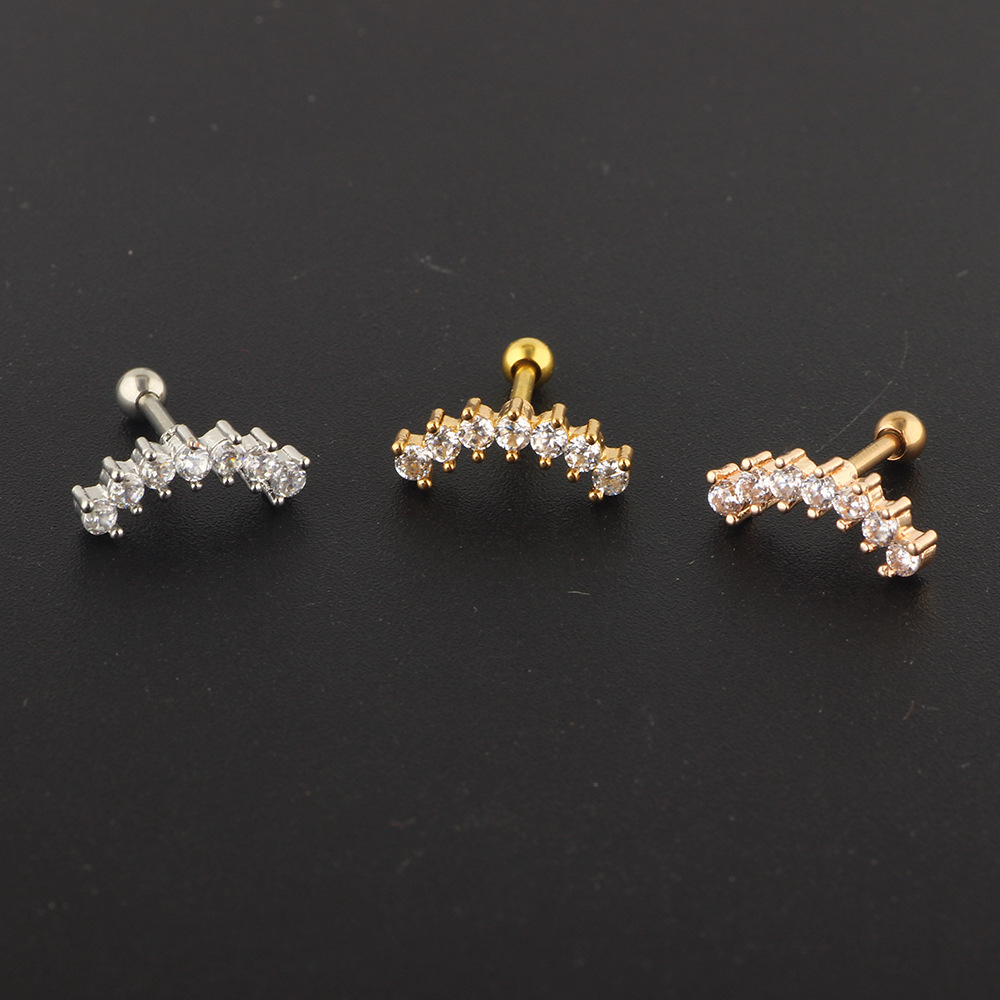 Simple Style Solid Color Stainless Steel Inlay Zircon Ear Studs 1 Piece