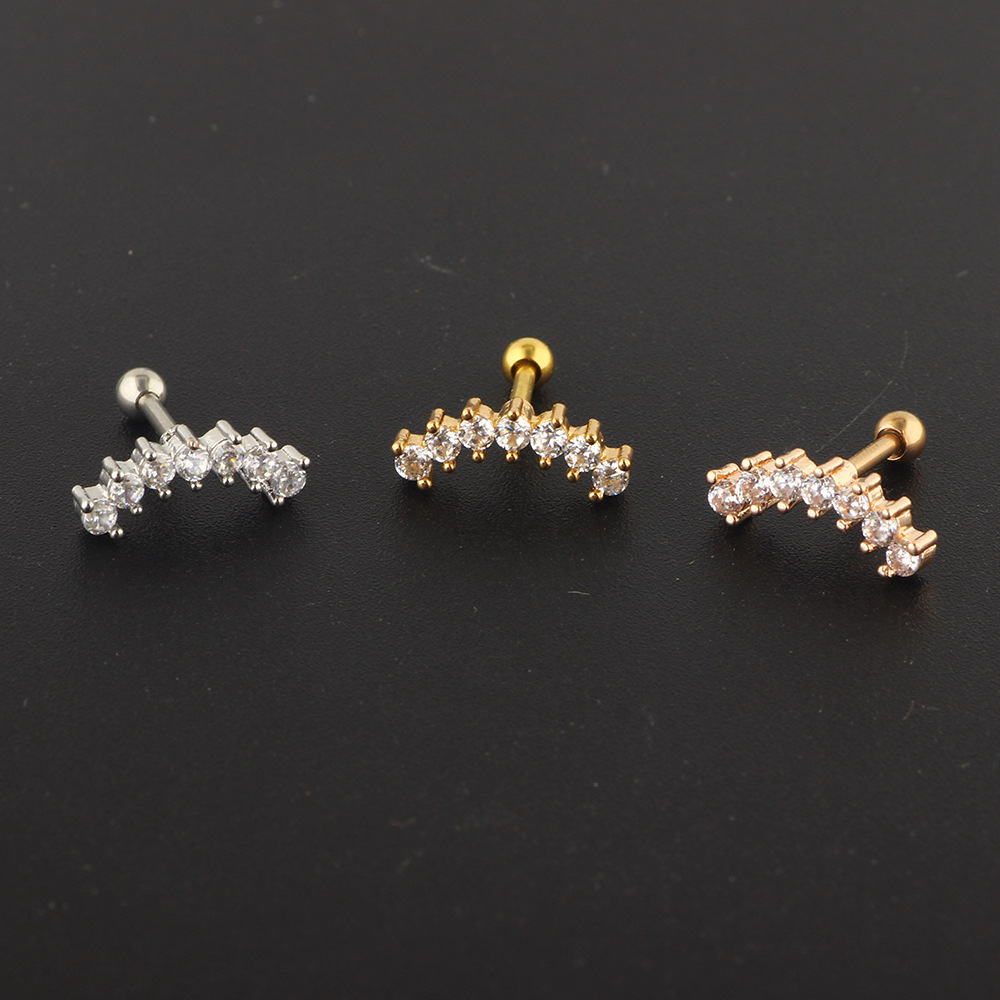 Simple Style Solid Color Stainless Steel Inlay Zircon Ear Studs 1 Piece display picture 1