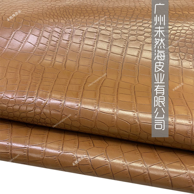头层牛皮板栗色双色鳄鱼纹复古做旧工艺笔记本箱包用真皮