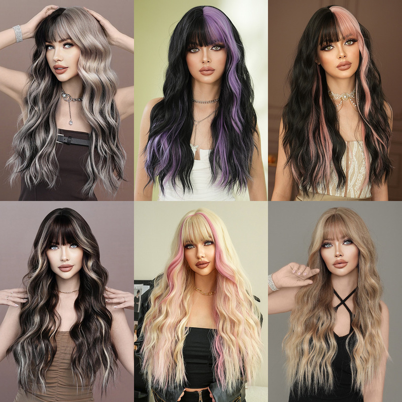 Cross Border Fashion Women's Long Curly Hair Silver Grey Spotted Wig Full Head Big Wave Street Christmas Halloween Wig