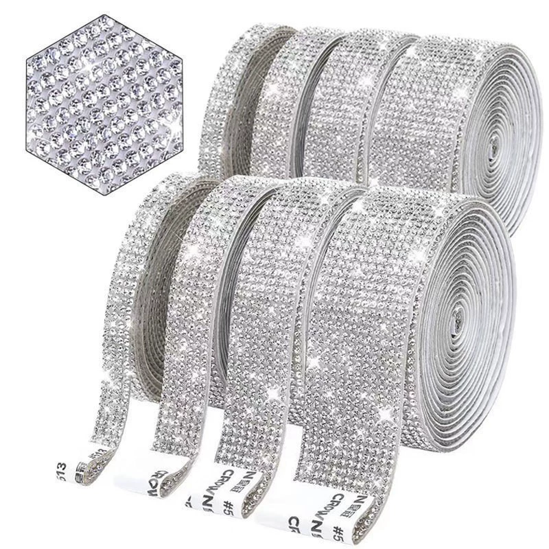 Self-Adhesive Rhinestone Strip, Custom DIY Diamond Sticker, 2–15 rows, Multiple Colors