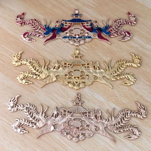 DIY Jewelry Accessories Alloy Double Phoenix Pavilion Ancient Style Bridal Headdress Lighting Round Fan Hair Crown Handmade Materials
