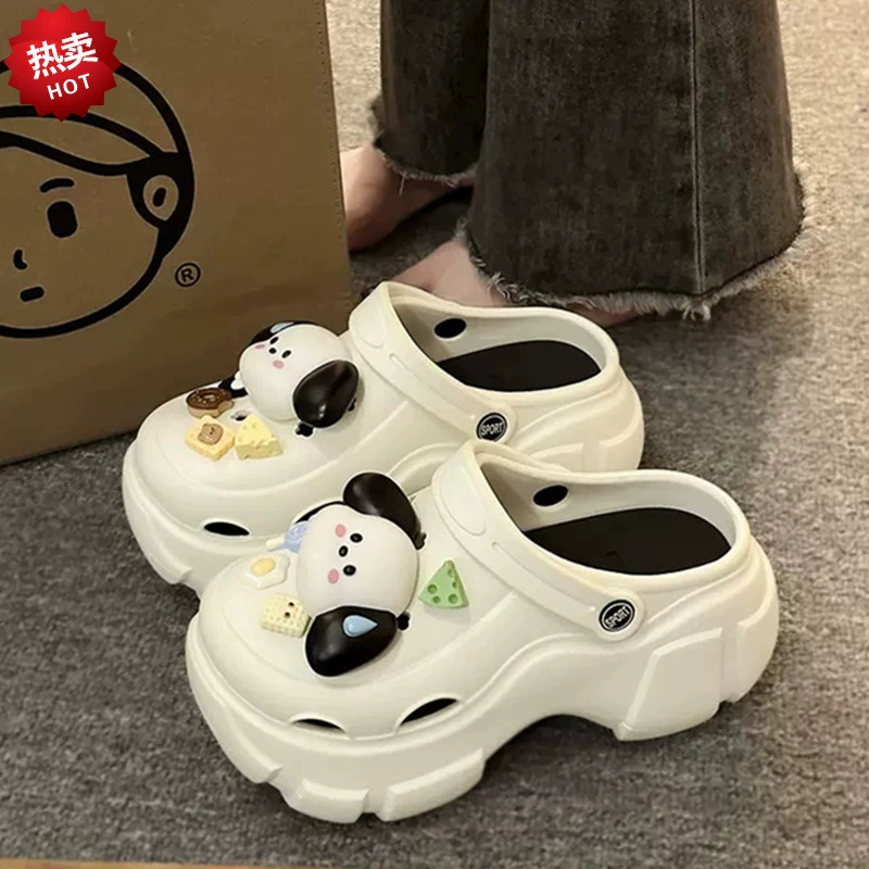 Туфли с дырками на толстой подошве женские летние наружные носки 2024 новые увеличенные противоскользящие туфли