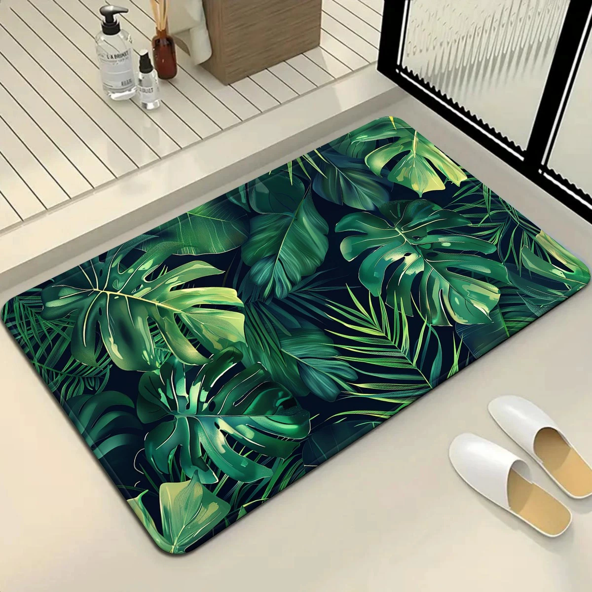 Коврик для ванной комнаты из диатомовой грязи второго поколения, устойчивый к пятнам, с дизайном пальмового листа Amazon, впитывающий коврик для пола и двери.