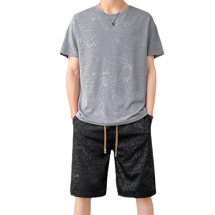 Set de manga corta de verano secado rápido marca de moda hombre relajado casual cinco pantalones cortos deportivos de hombre con pantalones cortos de dos piezas