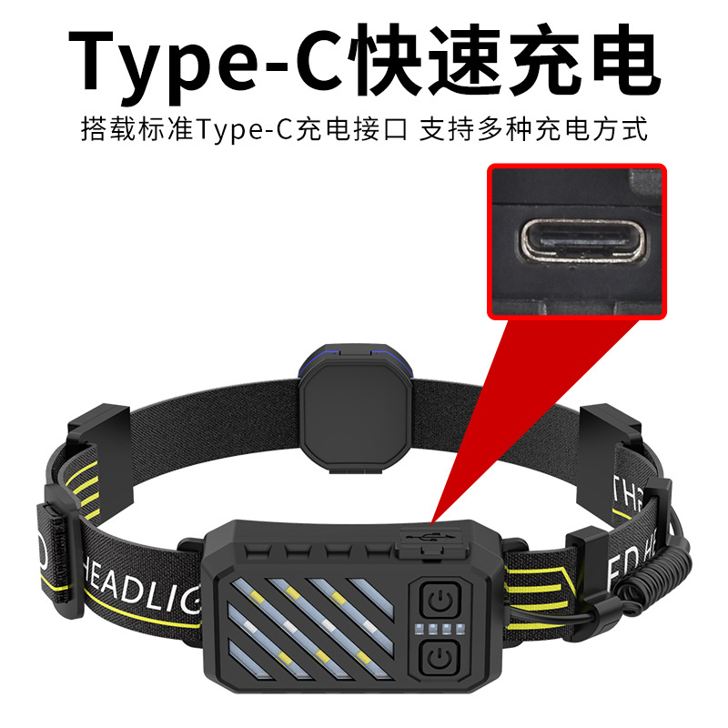 Transfronterizos COB Headlight TYPE-C Headlight recargable luz roja al aire libre Running Light Headlight multifuncional