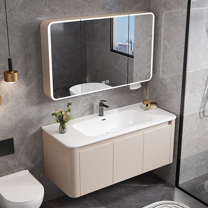 Engrosada panal baño combinación gabinete lavabo redondeado crema baño simple lavabo de cerámica integrado