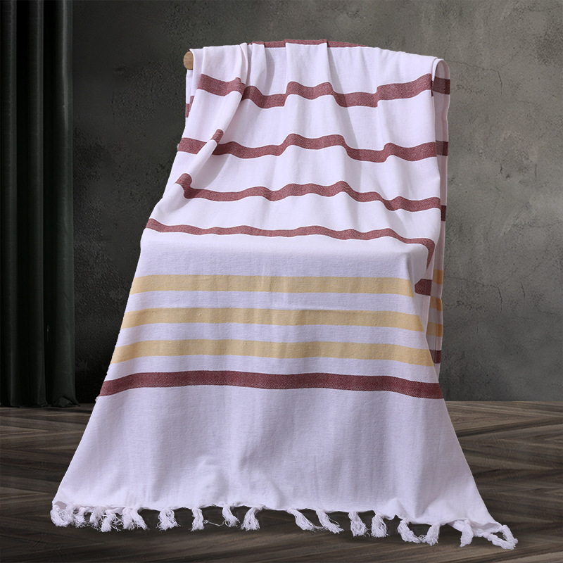 Toalla de playa turca algodón europeo y americano a rayas teñidas de hilo borla Toalla de baño de comercio exterior transfronterizo de algodón puro personalización de la toalla de playa