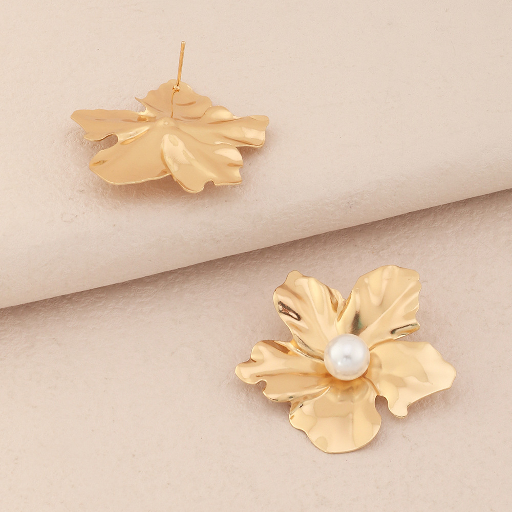 Flower Pattern Flower Plating Metal No Inlaid Stud Earrings