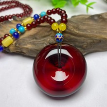 厂家批发琥珀蜜蜡面包扣随形二代吊坠酒红项链男女款血珀平安扣