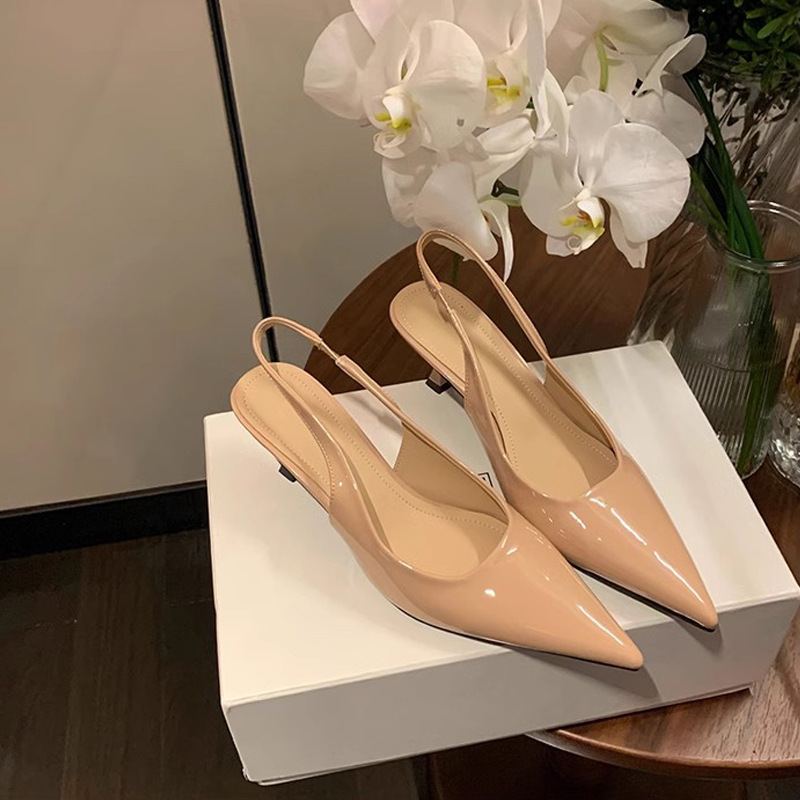 Druina hija ~ Temperamento pequeño puntiagudo boca baja sandalias vacías trasero mujeres tacón de aguja francés ocelote zapatos individuales mujeres