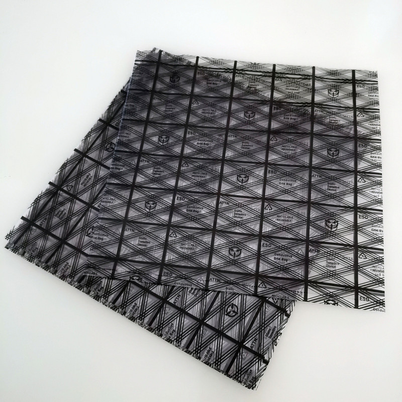 PE bag in stock anti-static mesh bag electronic motherboard flat pocket black conductive bag double sided 10 silk disposable bag