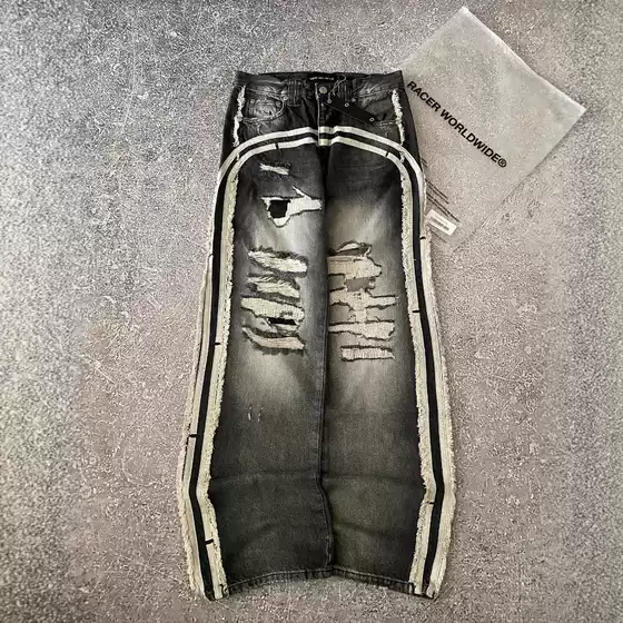 Hot-selling American Vintage Goth Harajuku Y2K Streetwear Distressed Ripped Denim Pants Casual Loose Jeans