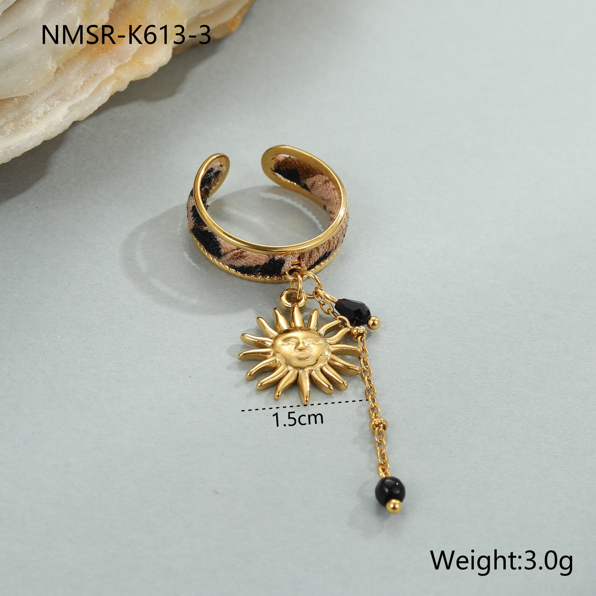 Serie di gioielli con stampa leopardata, orecchini ad anello, orecchini a bottone, collana, ciondolo Love Sun, orecchini in acciaio inossidabile, anello in acciaio al titanio, gioielli per le orecchie_voghion.com