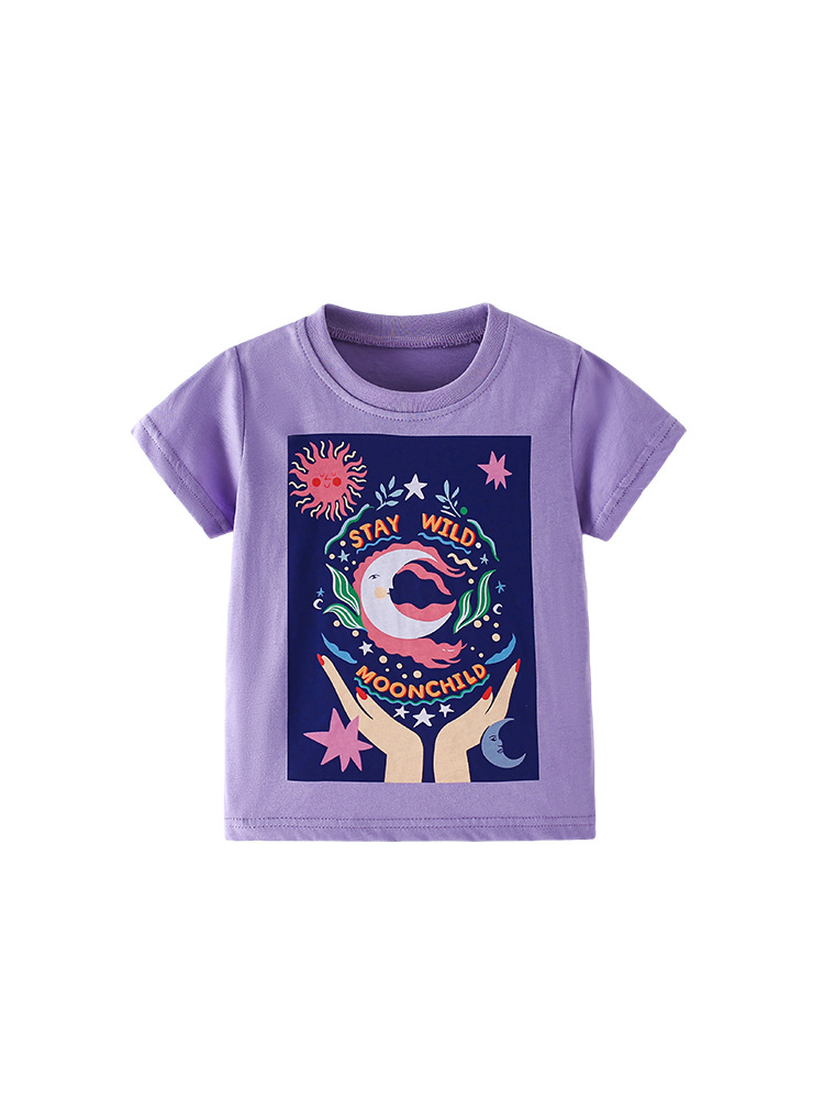 Malwee transfronterizo nueva camiseta infantil de mangas cortas niñas suave piel europea y americana dibujos animados casuales para niños de mediana edad chaqueta de verano