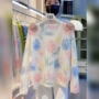 v领印花宽松粉色毛衣