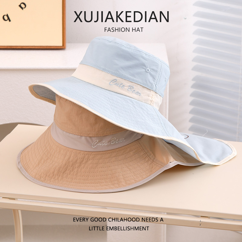 Sombrero de protección solar de verano para bebés, sombrero de ala grande, sombrero de chal, protector de cuello, secado rápido, sombreado al aire libre para niños, sombrero de pescador de sol