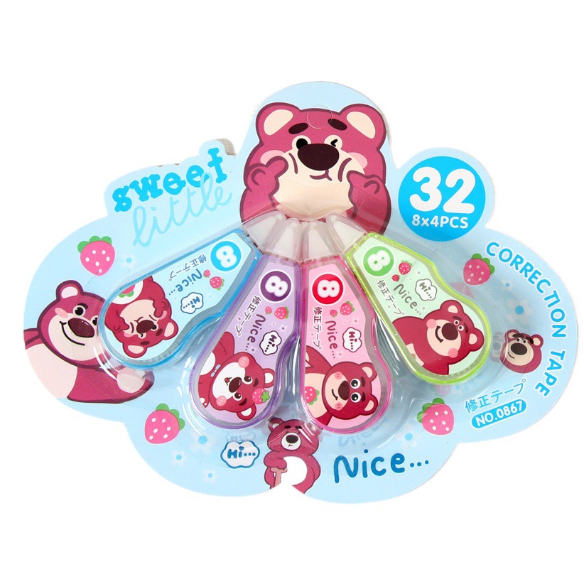 Lindo Oso de frambuesa decoración cinturón delantero 4 Paquete de alto aspecto ins Mute cinturón de corrección de dibujos animados suave