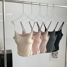 秋冬季新款粉色性感磨毛小吊带背心女带胸垫保暖一体内搭打底上衣