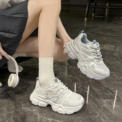 2025年新作の人気商品、クロスボーダー本革厚底ダッドシューズ、女性用サマーメッシュ通気性ホワイトシューズ