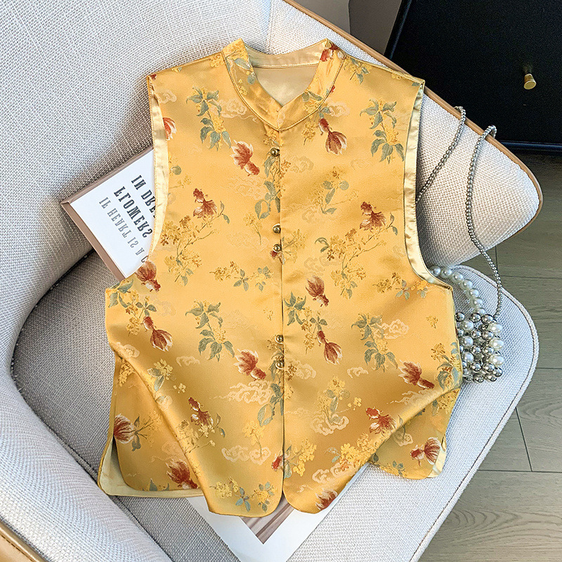 High-Quality Age-Reducing Middle-Aged Women's New Chinese Style Summer National Style Satin Jacquard Embroidery Ethnic Style Versatile Tops and Vests