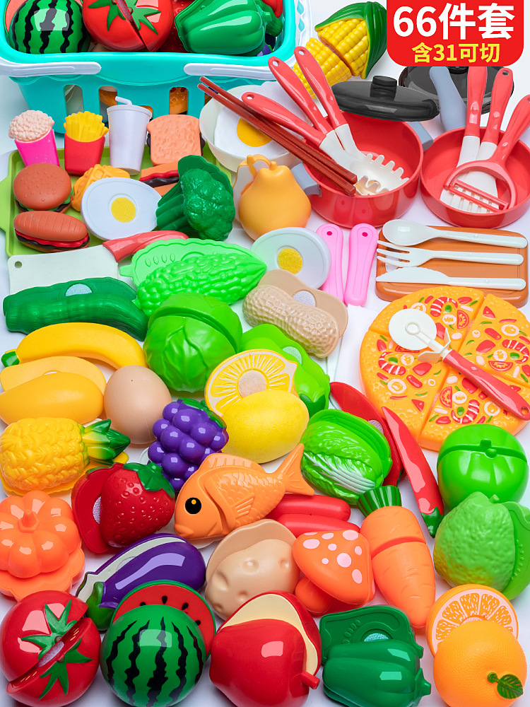 Juego de cocina de juguete para niños con carrito de compras, verduras y herramientas para cortar frutas, para niñas y niños.