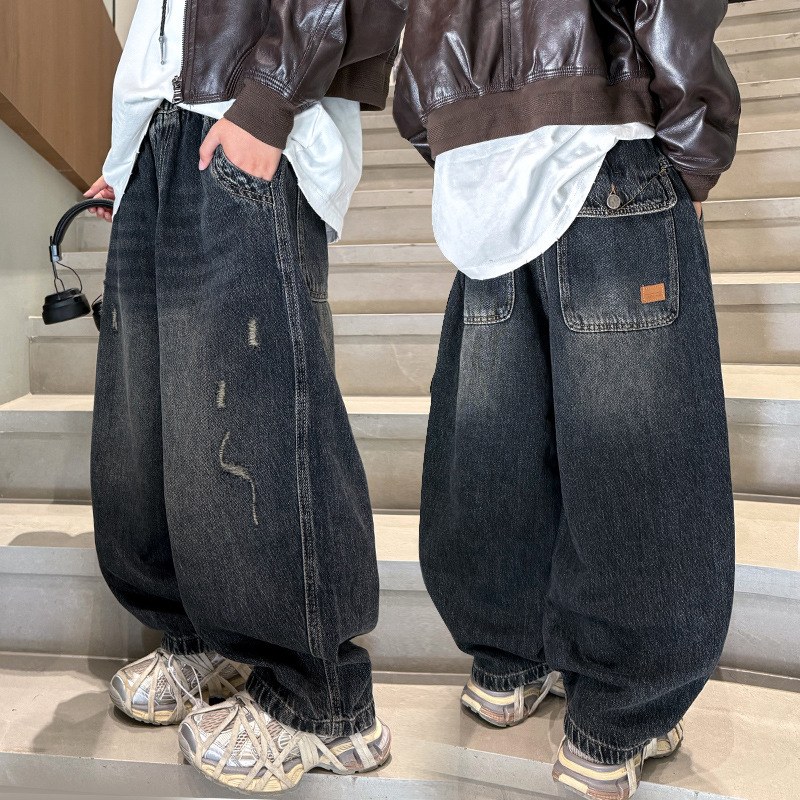 秋季大男童牛仔裤新款童装儿童男孩青少年破洞个性牛仔长裤帅气潮