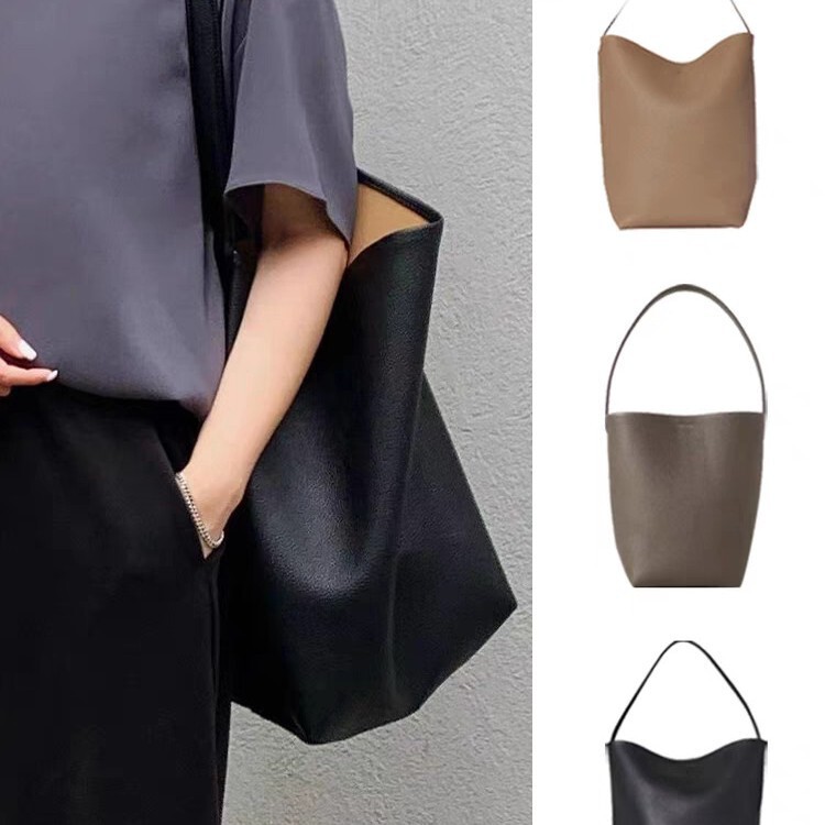 The Row Genuine Leather Large Capacity Bucket Bag for Women 2025 New Model First Layer Cowhide Handbag Shoulder Bag Commuter Bag for Women