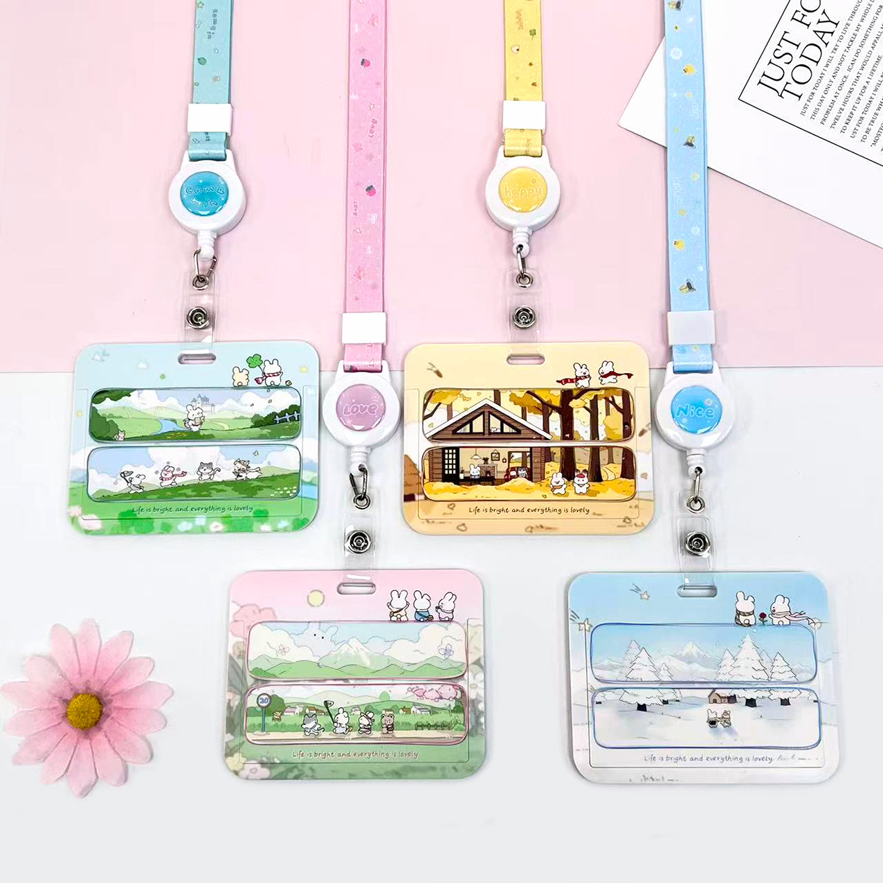 横款小兔卡套学生校卡水卡门禁卡包高颜值风景卡套挂脖IC卡保护套