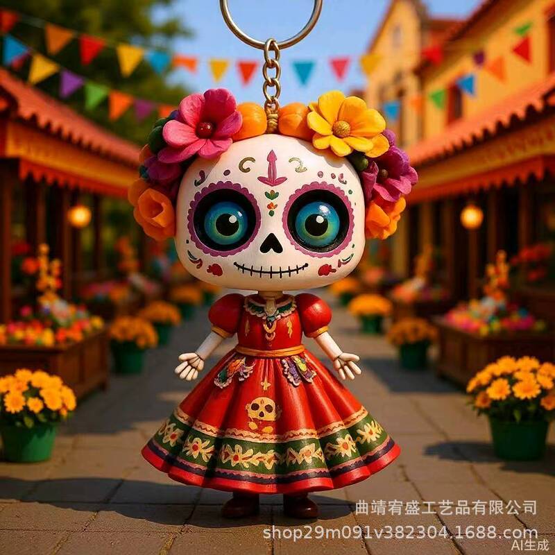 Acrylic Keychain Mexican Day of the Dead Sugar Skull Halloween Gift Sugar Skull Acrylic Keychain