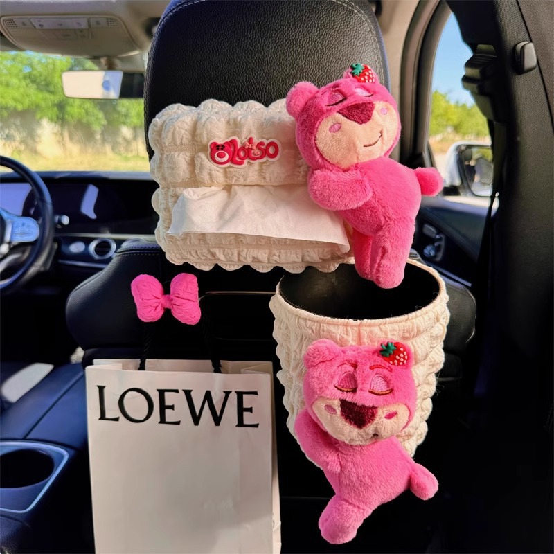Caja de toallas de automóvil adorable oso de fresa pareja de alto nivel colgante auto reposabrazos bolsa de extracción de papel 2025 nuevo image 6