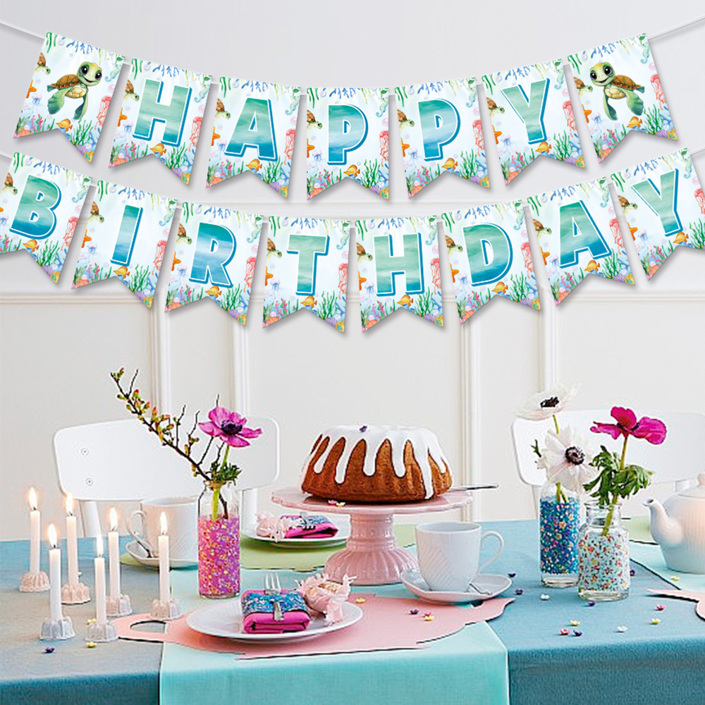 Transfronterizos nuevos tortugas tema de fiesta de cumpleaños conjunto de decoración de bandera espiral diseño de decoración de fiesta de cumpleaños