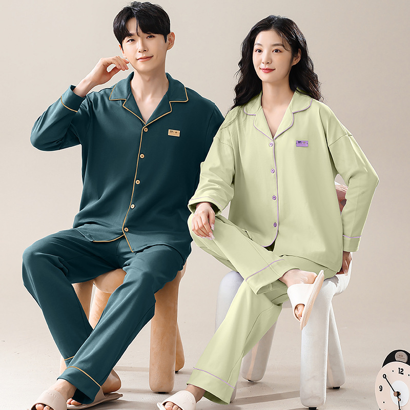Pure Cotton Couple Pajamas Women's Spring and Autumn Long Sleeve Thin 2025 New Arrival plus size Simple Men's Outwear Home Clothes suit