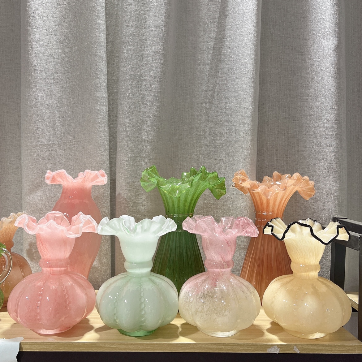 中古奶玉黄色芬顿风法式南瓜珠花瓶手工琉璃玻璃家插花器软装摆件